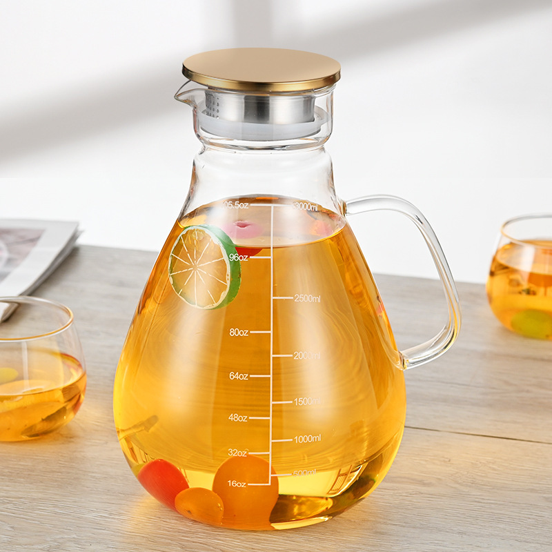 Botella de agua fría de vidrio resistente al calor del fabricante cubierta de acero inoxidable olla de jugo de gran capacidad botella de agua fría de vidrio transparente