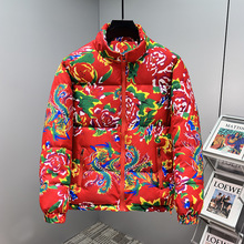 东北大花棉袄男国潮情侣棉服冬季加厚网红抖音同款农村喜庆面包服