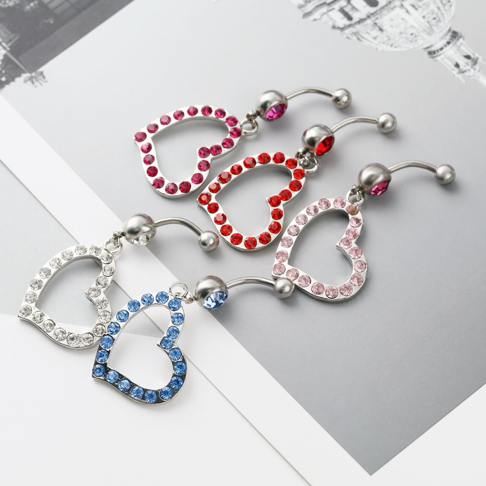 Piercing nombril acœur en acier inoxydable avec diamants_voghion.com