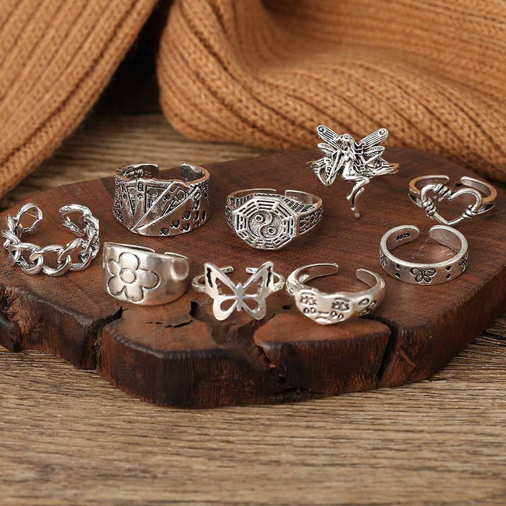 Cross-border New Creative Simple Fashion Temperament Jewelry Solitaire Gossip Butterfly Ring 9 Sets display picture 7