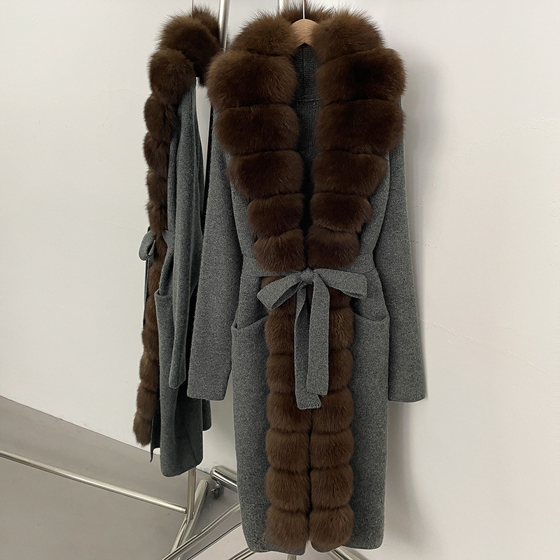2025 Korean-Style Casual Long Knit Cardigan with High-End Placket, Real Fox Fur Pockets, Knit Cardigan Fur Coat for Women 2025 Korean-Style Casual Long Knit Cardigan with High-End Placket, Real Fox Fur Pockets, Knit Cardigan Fur Coat for Women