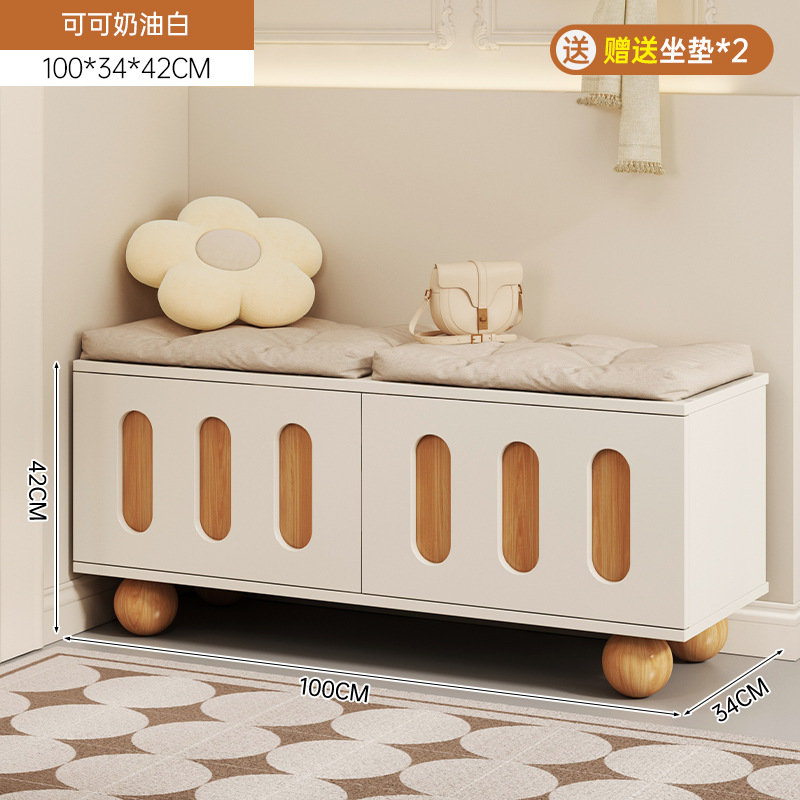 "Puerta del gabinete * 2 cojines de café con leche" blanco crema + tronco 100 * 34 * 42cm