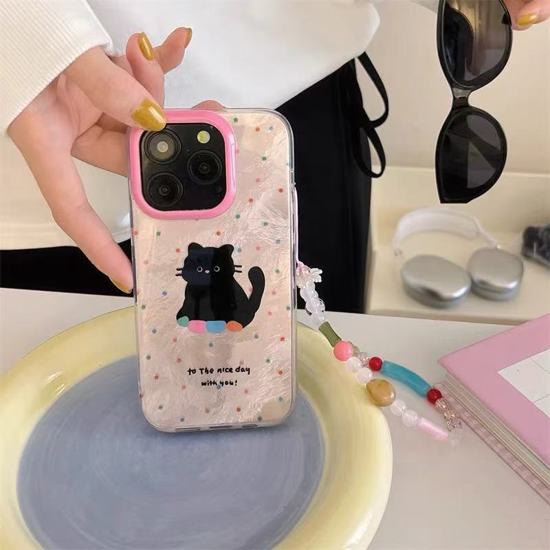 Estilo coreano lindo gato de lunares para iPhone15/16promax personalidad chica rosa 14 personalidad 13p nuevo