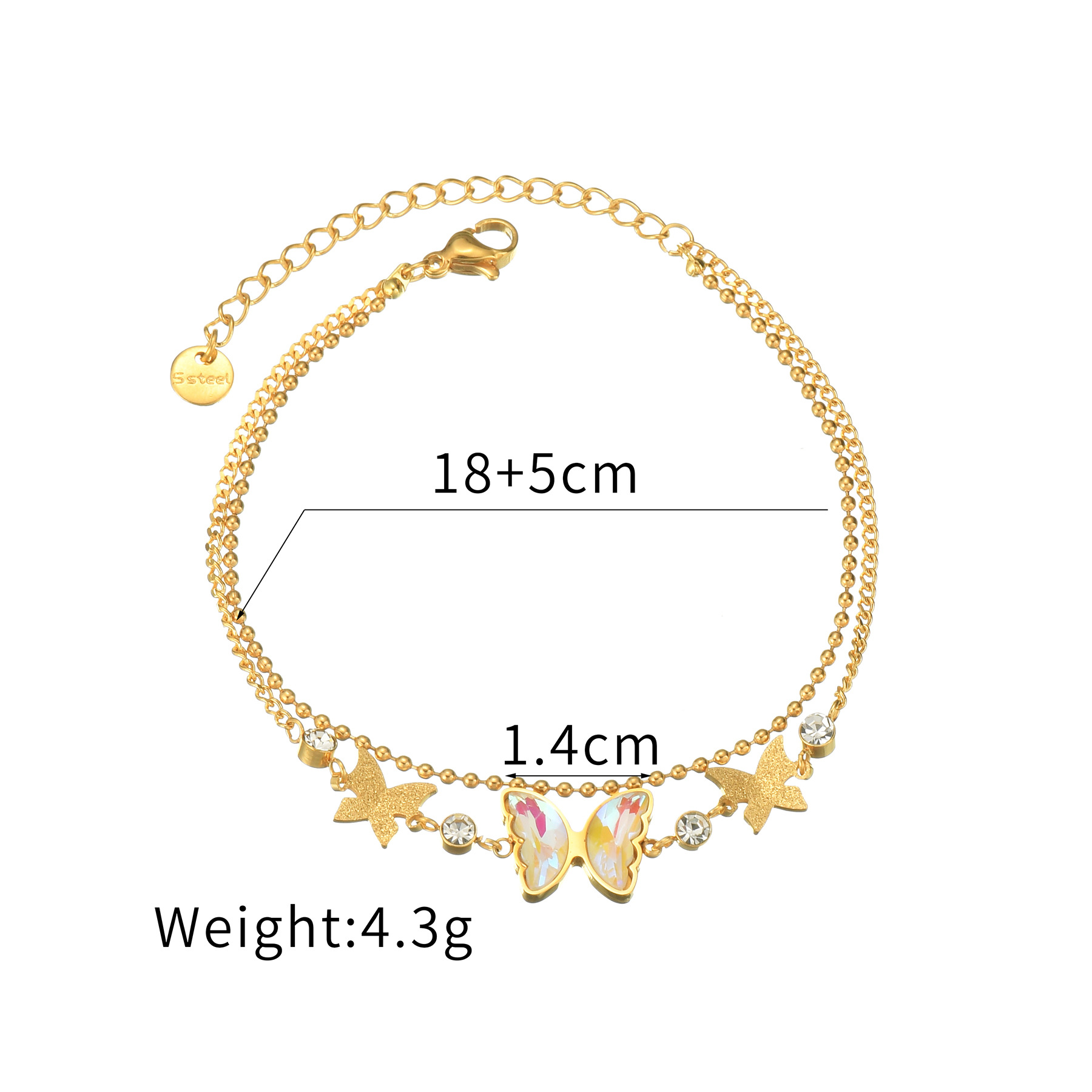 14K Real Gold Plated Plating Material 304 Stainless Steel Pendant Material Ion Plating (IP) Real Gold Plated 18K Gold Butterfly 304 Stainless Steel Casual Simple Style Waterproof Non Tarnish 304 Stainless Steel Bracelets