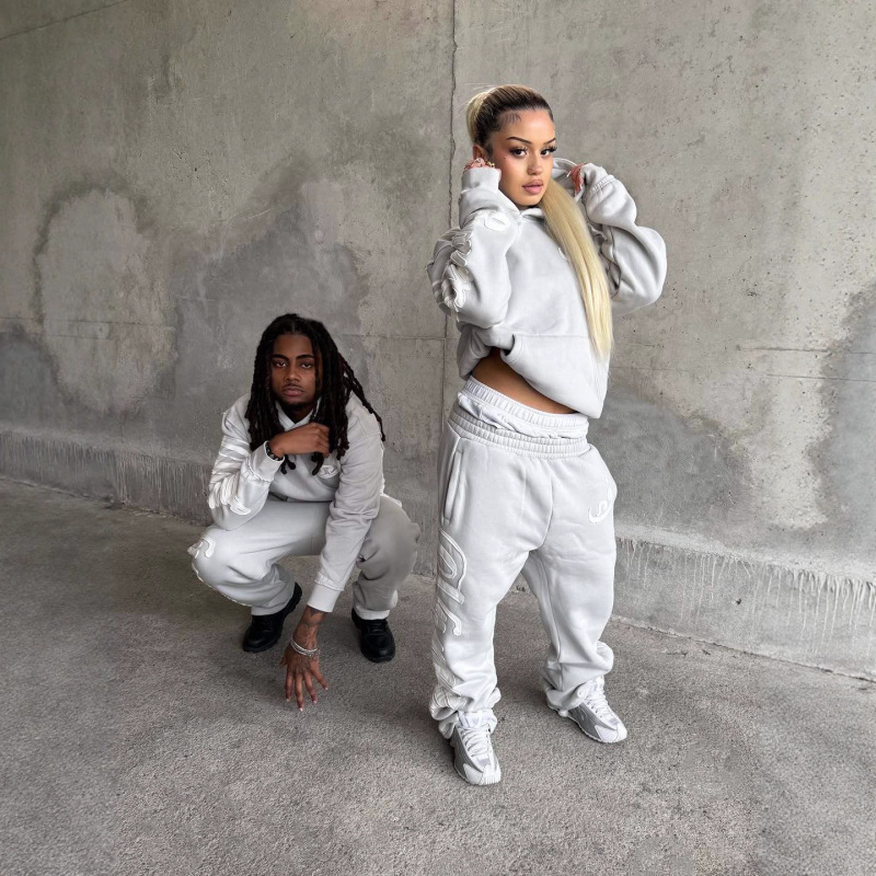 Cross-Border European and American Style Unisex Loose-Fitting Couple's Hoodie Set with Classic Letter Embroidery and Long Sleeves