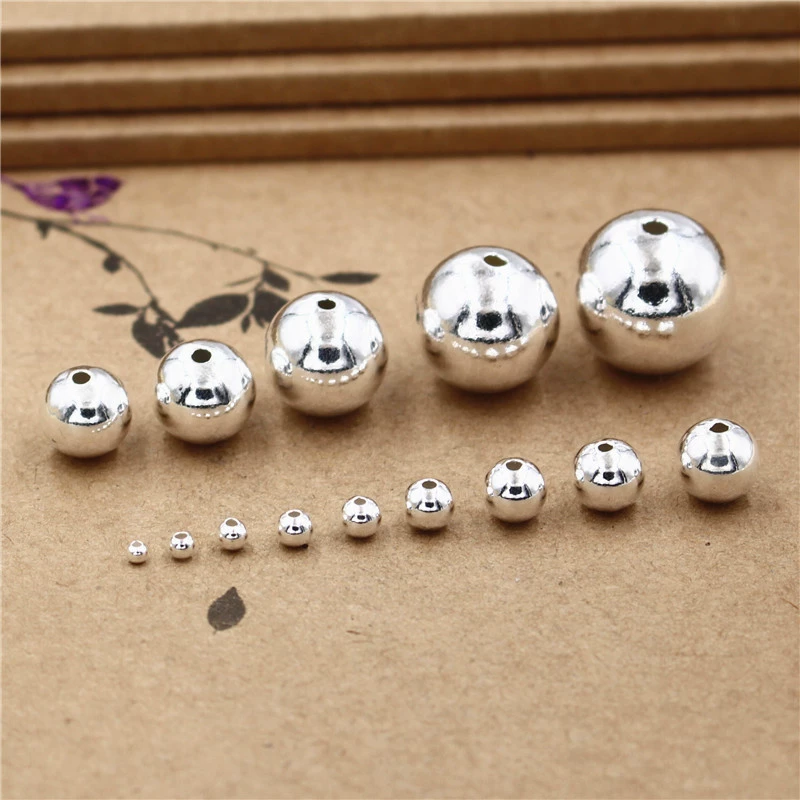 Стерлингового серебра S925, аксессуары для браслетов ручной работы из бисера, круглые бусины, разделительные бусины, 5-16 мм, легкие бусины, серебряные бусины, свободные бусины