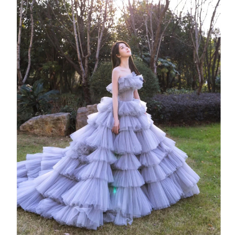 Evening Dress, High-End Photo Studio New Style, Colorful Tulle Photography Wedding Dress, Outdoor Trailing Cake Dress, Internet Celebrity Forest-Style Travel Photography Dress