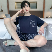 针织棉睡衣男士夏季薄款短袖短裤套装简约休闲可外穿中青年家居服