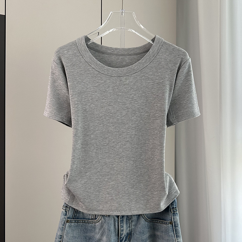 Shoulder Short-sleeved T-shirt Women's Summer Modal Threaded Casual Loose Top T-shirt Black Basic Base Shirt Shoulder Short-sleeved T-shirt Women's Summer Modal Threaded Casual Loose Top T-shirt Black Basic Base Shirt