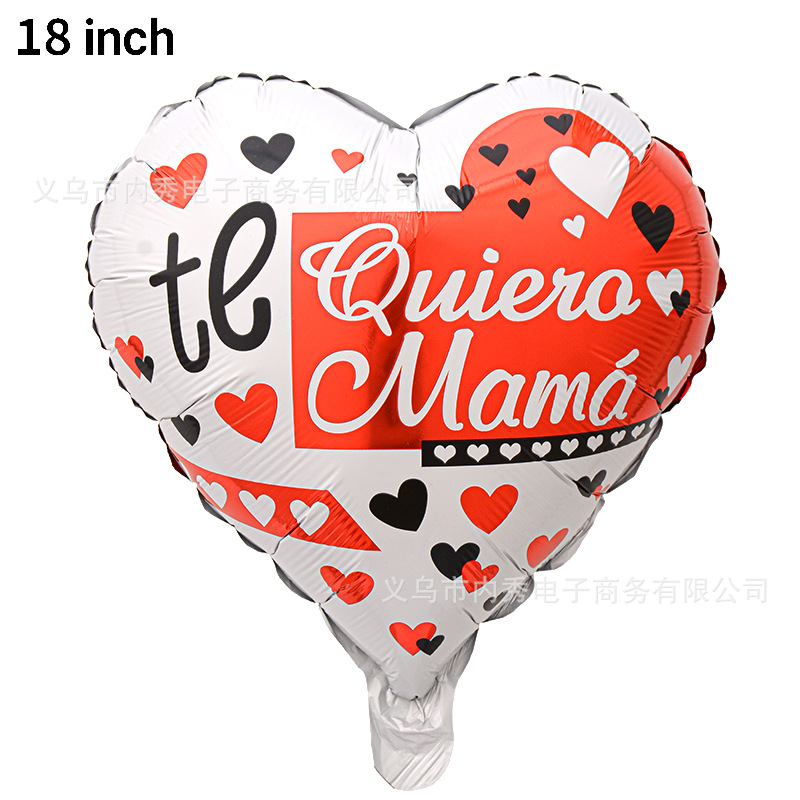 Película de aluminio de globo español en forma de corazón de 18 pulgadas Transfronterizo nuevo Día DE LA Madre occidental atmósfera globo arreglo papel de aluminio