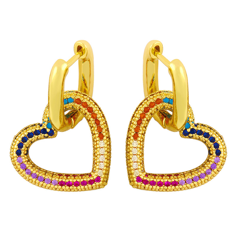 Bohemian Color Zircon Heart Oval Geometric Earrings display picture 5