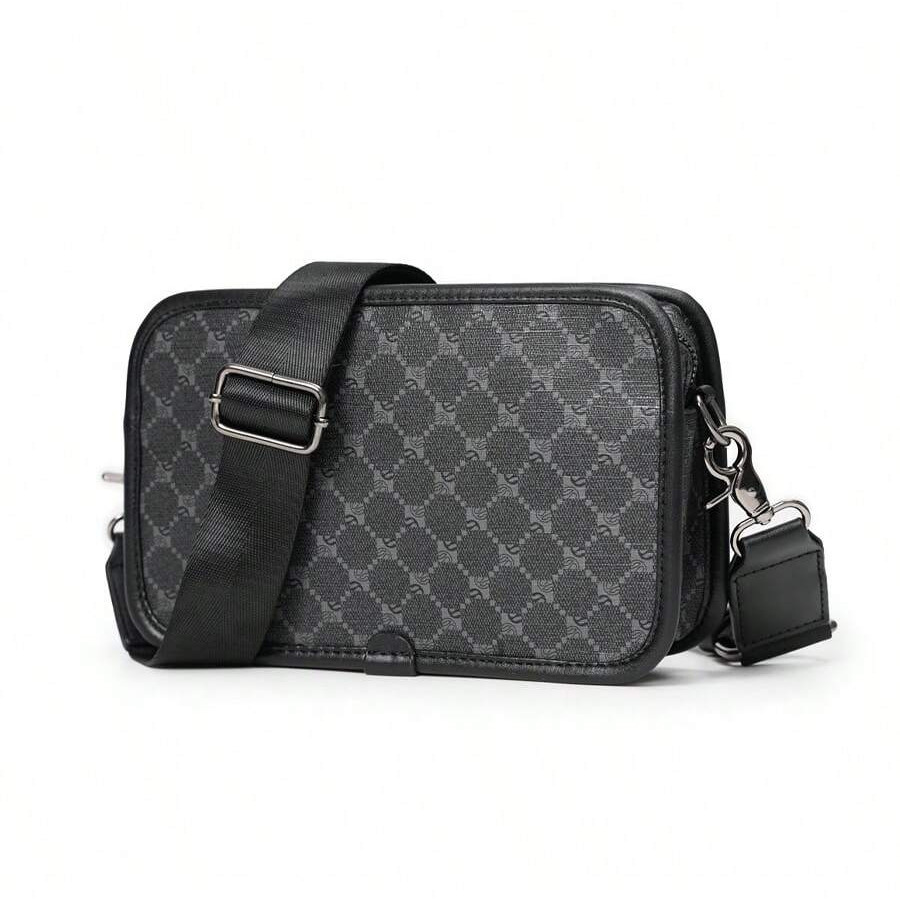 Bolsa de ombro xadrez fashion, bolsa de ombro pequena tendência de rua, estilo coreano, bolsa crossbody masculina casual, bolsa quadrada pequena para viagem