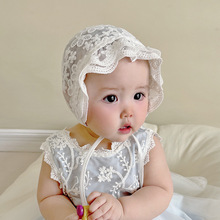 婴儿帽子天薄款蕾丝花边公主遮阳帽韩版春透气幼儿宝宝宫廷帽跨境