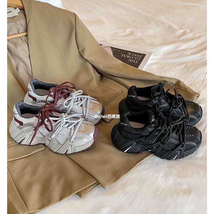 【葡萄妈同款】长高6cm~秋冬复古鸳鸯带厚底休闲老爹鞋女运动鞋