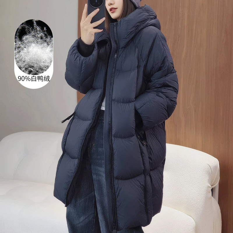 White Duck down Jacket Women's Mid-Length 2025 Winter New Warm Baby Loose Thickeneded Hooded down Jacket