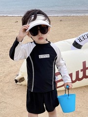 兒童泳衣男童長袖防曬速乾女孩分體游泳衣寶寶中小童海邊沙灘泳裝