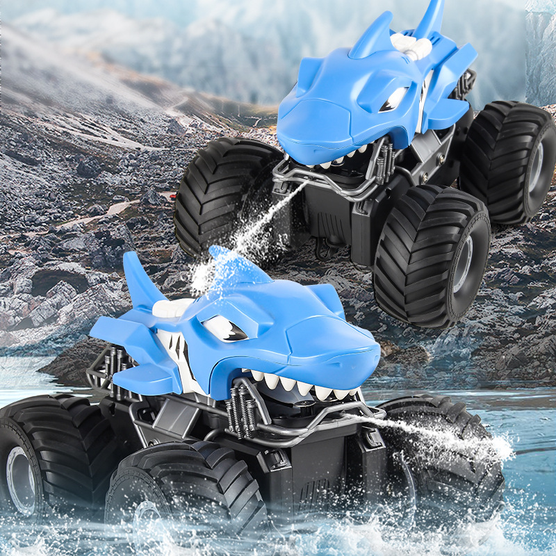 2.4G control remoto carro de acrobacias de dinosaurios anfibios con inyección automática de agua de chorro de agua de control remoto único juguete de tiburón