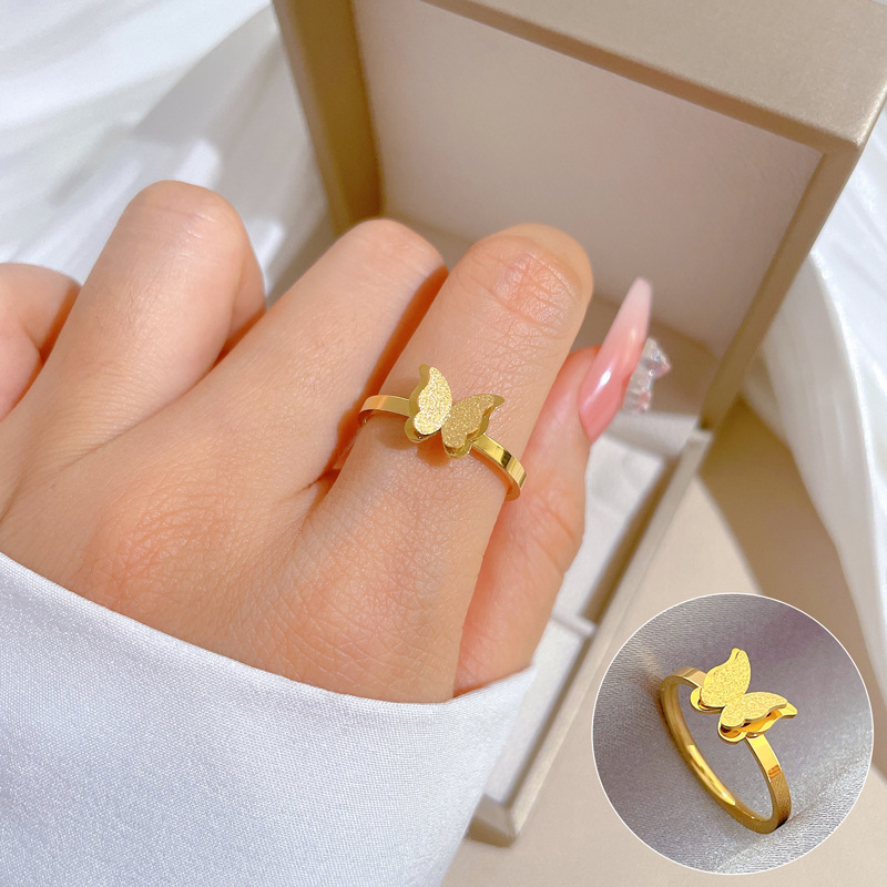Minimalistische vlinder ring van titaniumstaal dames heren_voghion.com