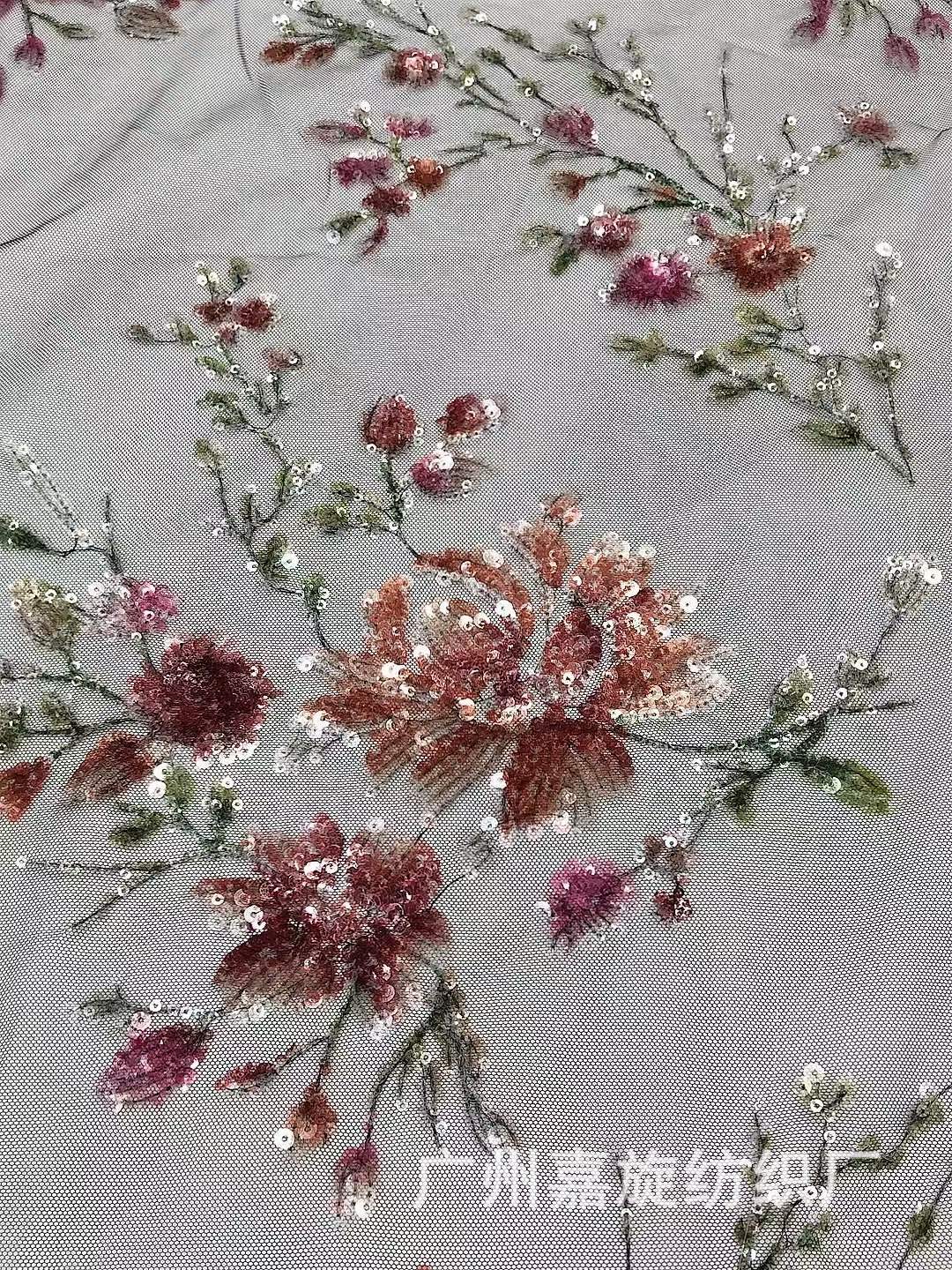 Nueva Impresión de cuentas de tela bordada bordado flor tridimensional tela de encaje ropa de mujer vestido cheongsam paño JX3614