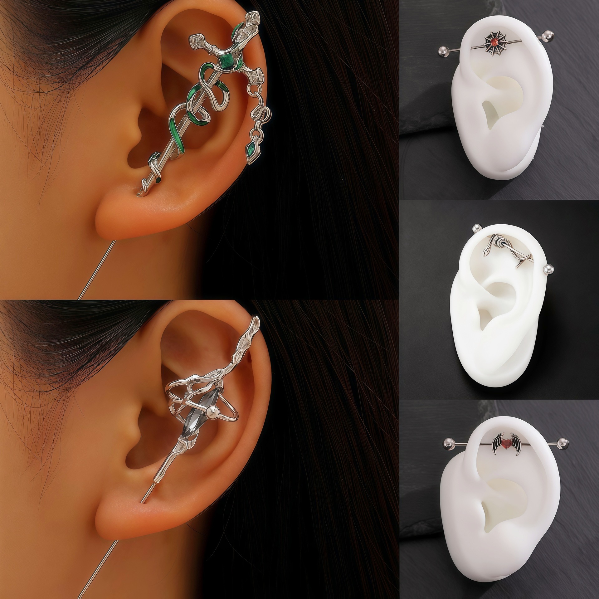 Cross-Border Niche Dark Snake Pattern Cross Earrings, Non-Fading Double Ear Piercing Pins, Personalized Cool Girl Accessories