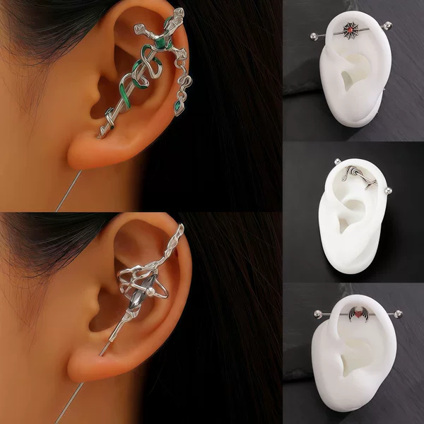 Cross-Border Niche Dark Snake Pattern Cross Earrings, Non-Fading Double Ear Piercing Pins, Personalized Cool Girl Accessories