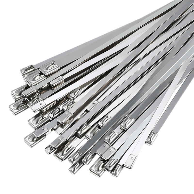 304 de acero inoxidable de la atadura de cables de autobloqueo al por mayor de alta temperatura resistente 4,6mm * 300 cable marino cordón fijo correa de acero