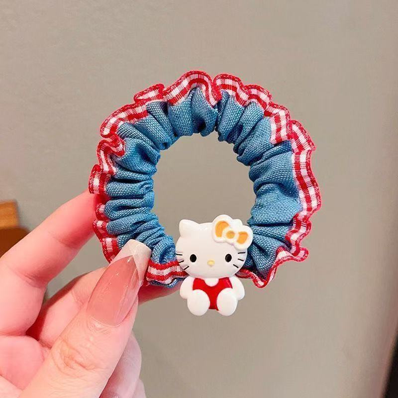 Niños jeans encaje anillo de cabello de cabello de encaje niñas alta cola de cabello de alta elasticidad cuerda de cabello de goma cabeza adornos para el cabello