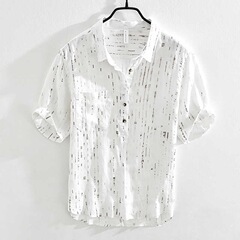 夏メンズリネン半袖Tシャツ、ラペル付きポロシャツ、夏用半袖コットン＆リネンTシャツ、リネントップス