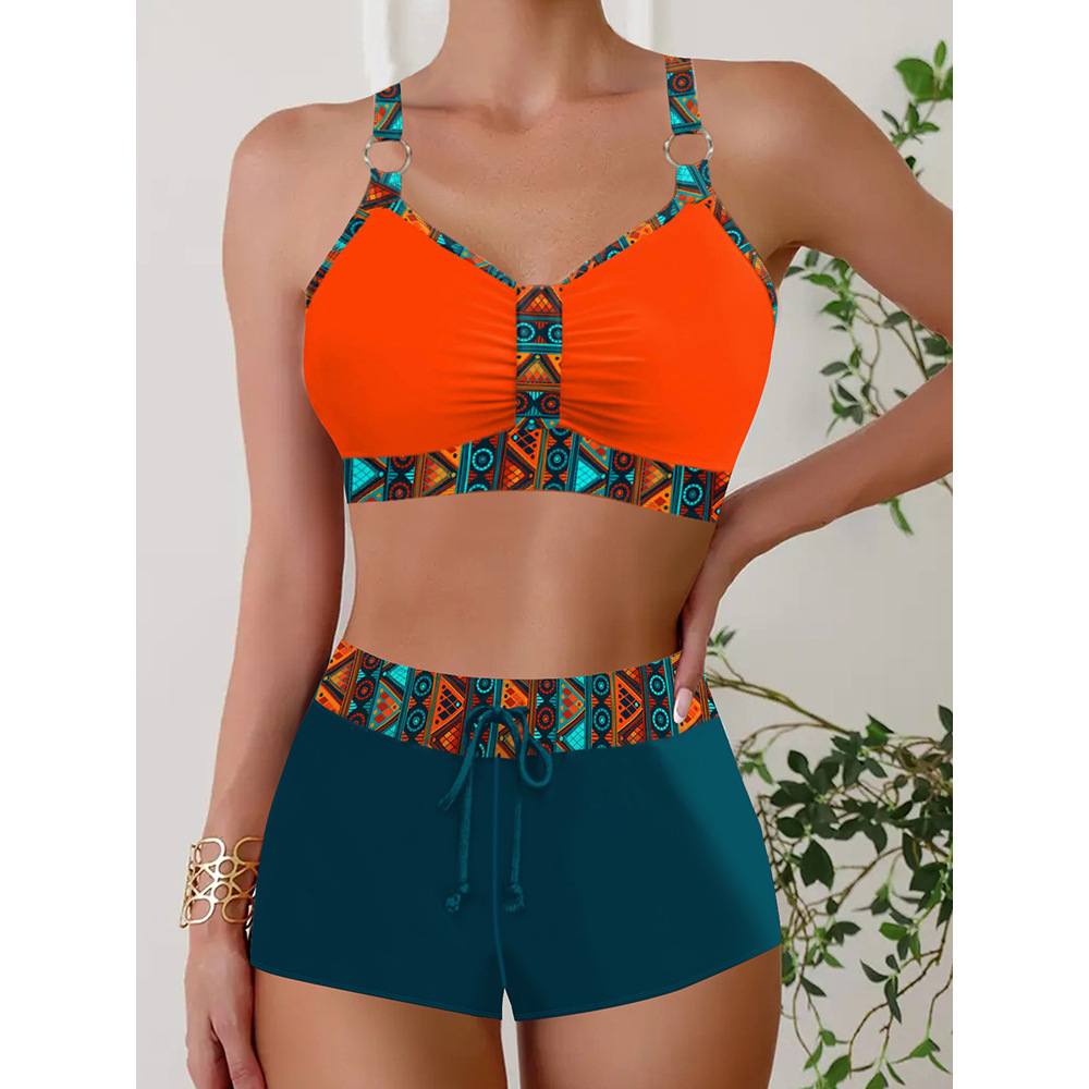 2024 new European and American plus size swimsuit color split swimsuit