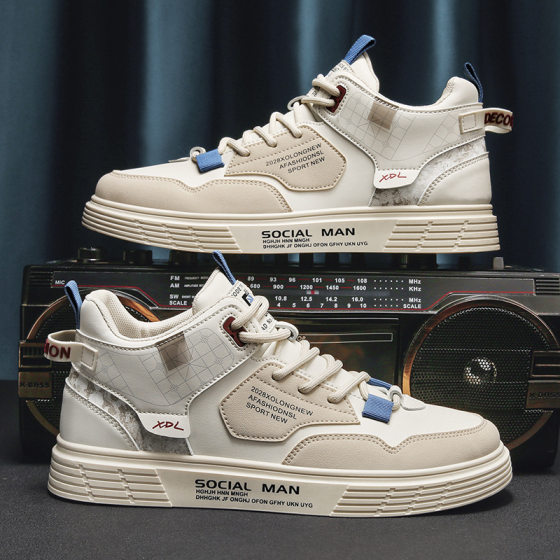2023 Spring Men's Shoes New High-top Casual Shoes Men's Fashionable All-match Shoes Men's Soft Sole Sports Board Shoes Trendy Shoes
