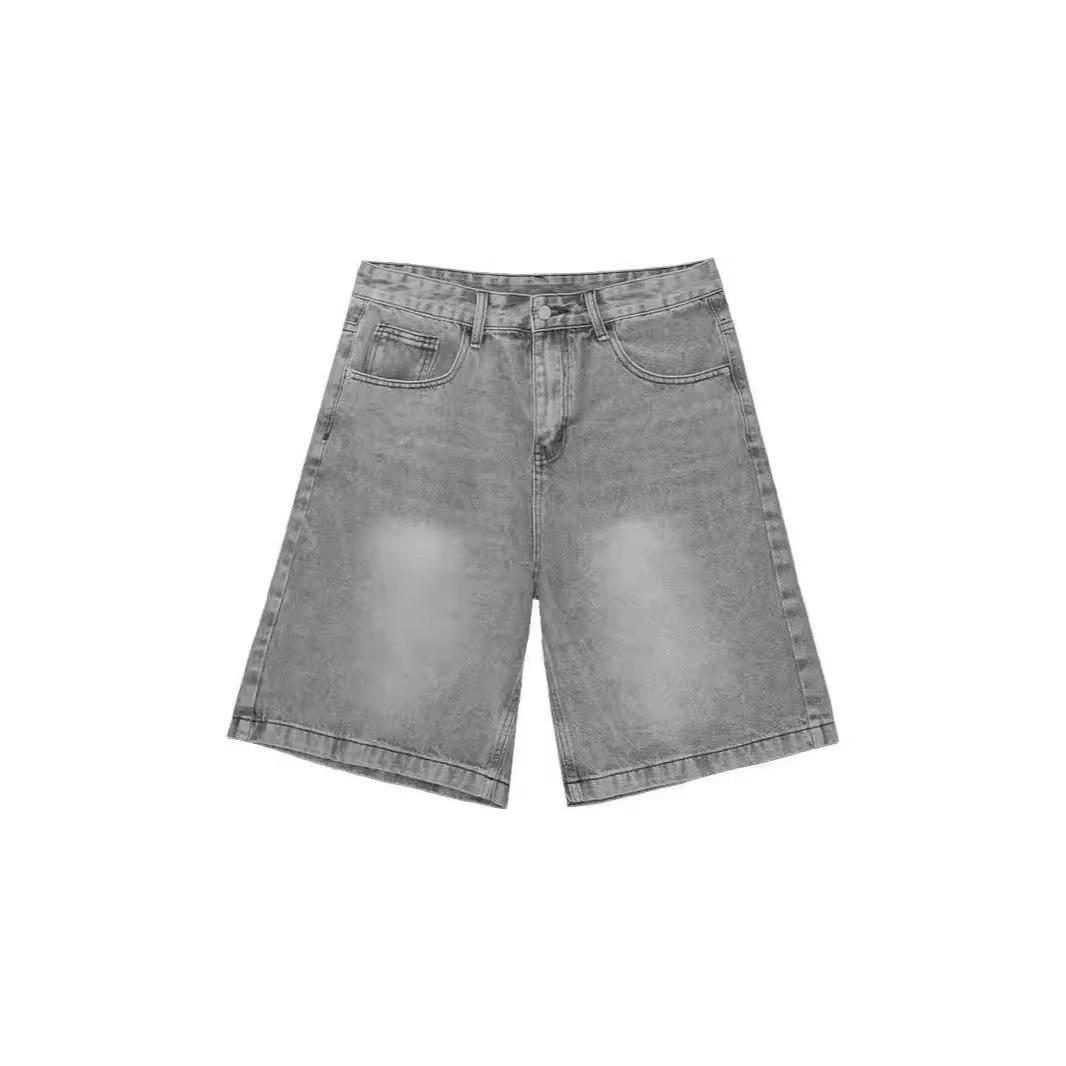 Men's 2025 Summer New American Style Retro Old Blue Denim Shorts Men's Loose Straight Pants Trend