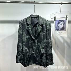 26早秋新款中式国风翠竹复古褶皱宽松气质百搭西装外套女上衣