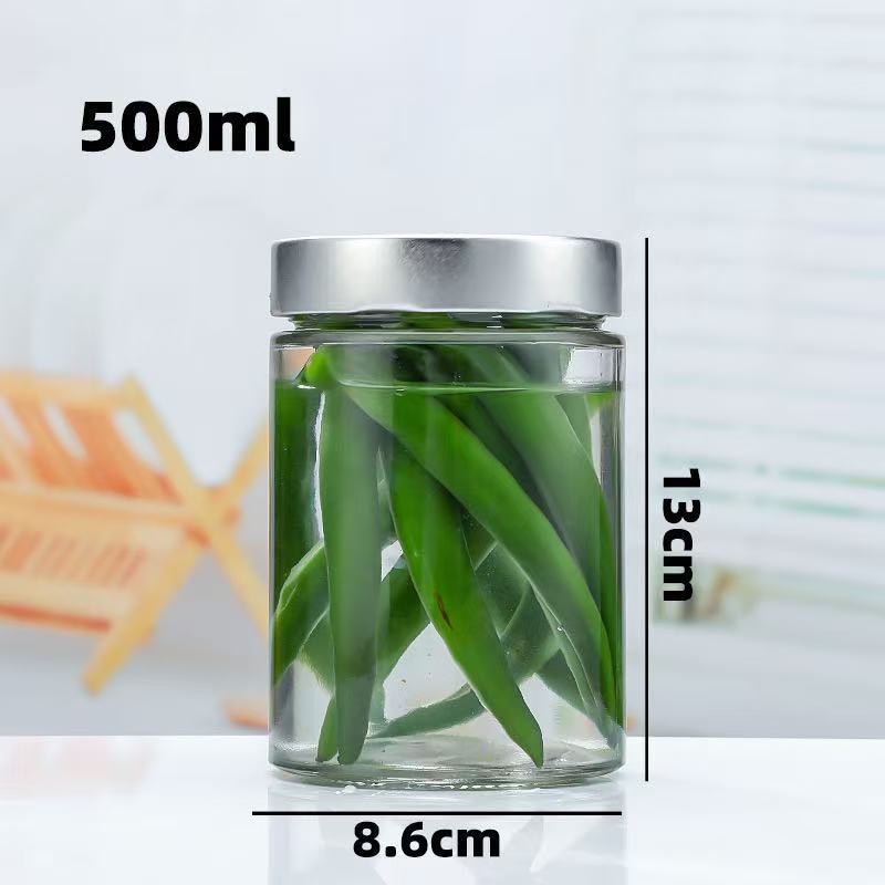 国境を越えた食品グレードの高蓋ラウンドピクルスボトルビーフソース詰め替えボトル缶詰ジャムガラスボトルスポット卸売