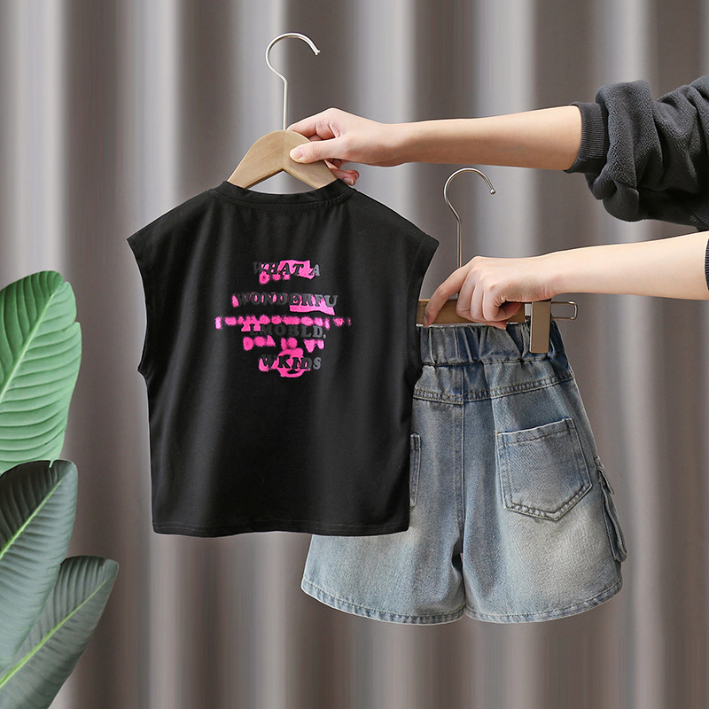 7264 traje de chaleco para niños 2025 nueva ropa sin mangas de verano para niños geniales y guapos verano rojo rojo traje de dos piezas de verano