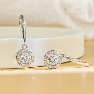 Moissanite Earrings S925 Sterling Silver Round Package Simple European and American Style Personalized Hong Kong Style Light Luxury Eight Hearts Eight Arrows Ear Hooks Earrings