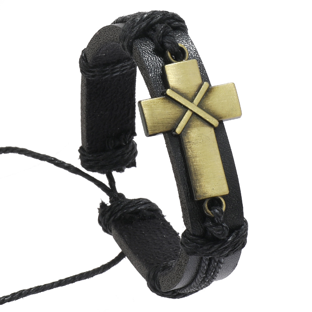 12g Weight Retro Geometric Pu Leather Alloy Knitting Men's Bangle Men Cord & Leather Bracelets