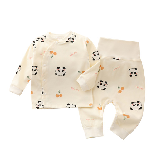 Baby sleepwear pure cotton autumn shirt and pants spring and autumn high-waisted belly protector newborn separate set baby winter base layer