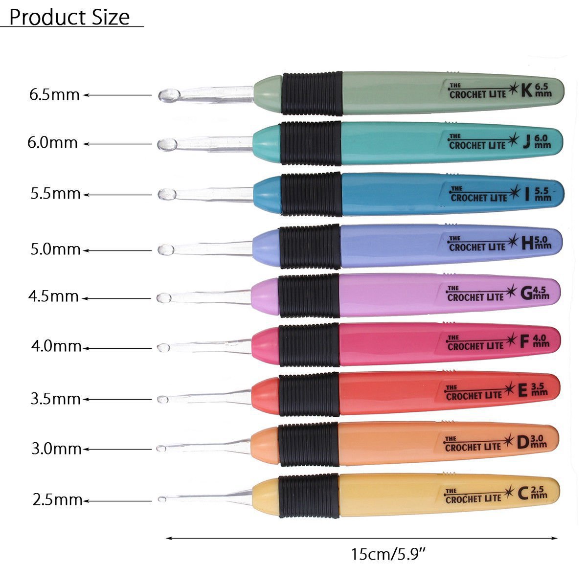 Juego de herramientas de crochet de plástico de color DIY de un solo ganchillo luminoso LED