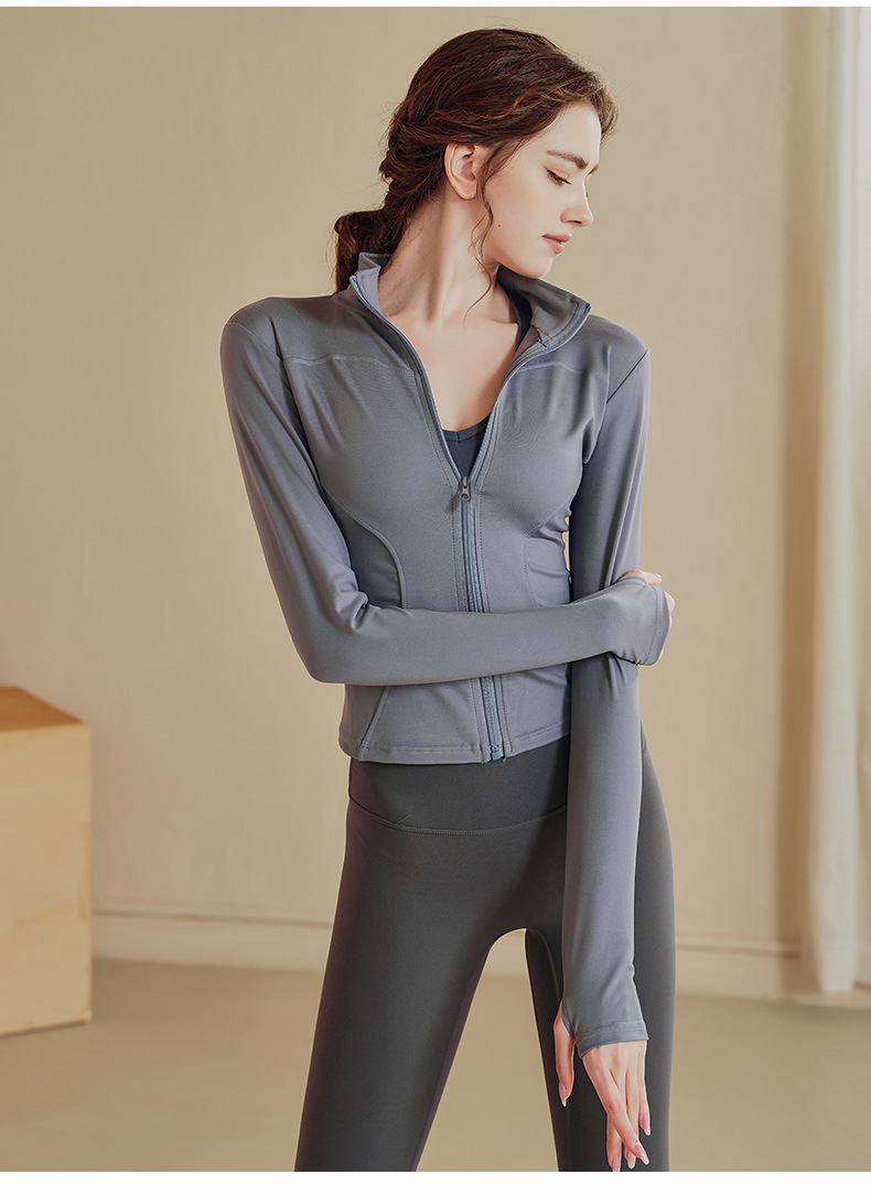 Fleece Slim Stand-up Neck Zipper Jacket Women's Fitness Running Yoga Clothes Women's Fitness Clothes_desvips.com