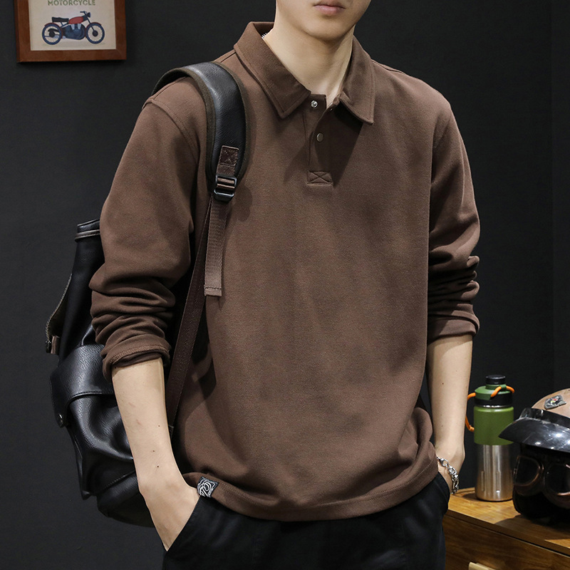 Polo Shirt Long-Sleeved T-Shirt Men's Retro 2026 Spring & Fall New Casual Trendy Brand Men's Outerwear Heavy-Duty Solid Color Polo Shirt Long-Sleeved T-Shirt Men's Retro 2026 Spring & Fall New Casual Trendy Brand Men's Outerwear Heavy-Duty Solid Color