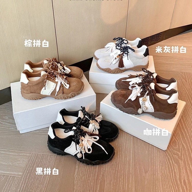 真皮~内增高8cm德训鞋女复古芭蕾风透气百搭厚底双鞋带阿甘鞋女|undefined