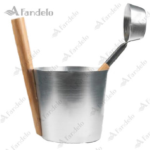 Premium Export Sauna Aluminum Bucket Aluminum Spoon Bamboo Handle 5L Anodized Tapered Aluminum Bucket Silver