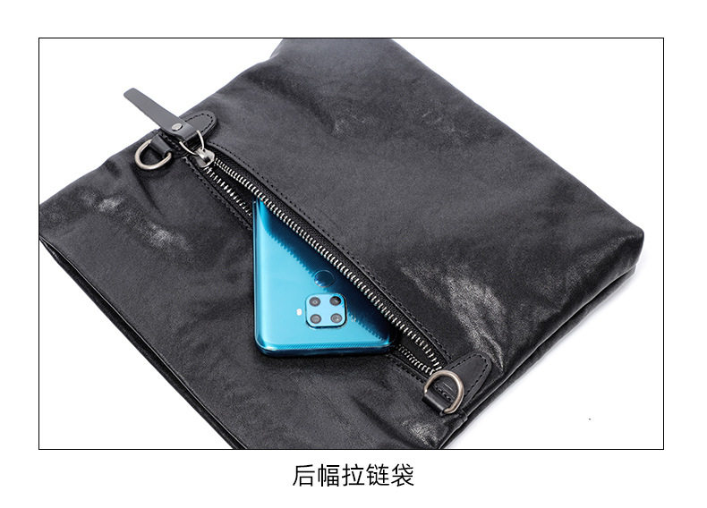Túi đeo chéo nam da bò thuộc da thật kiểu thể thao, túi cầm tay nhỏ gọn 29×11×17 cm — Màu đen chi tiết 9