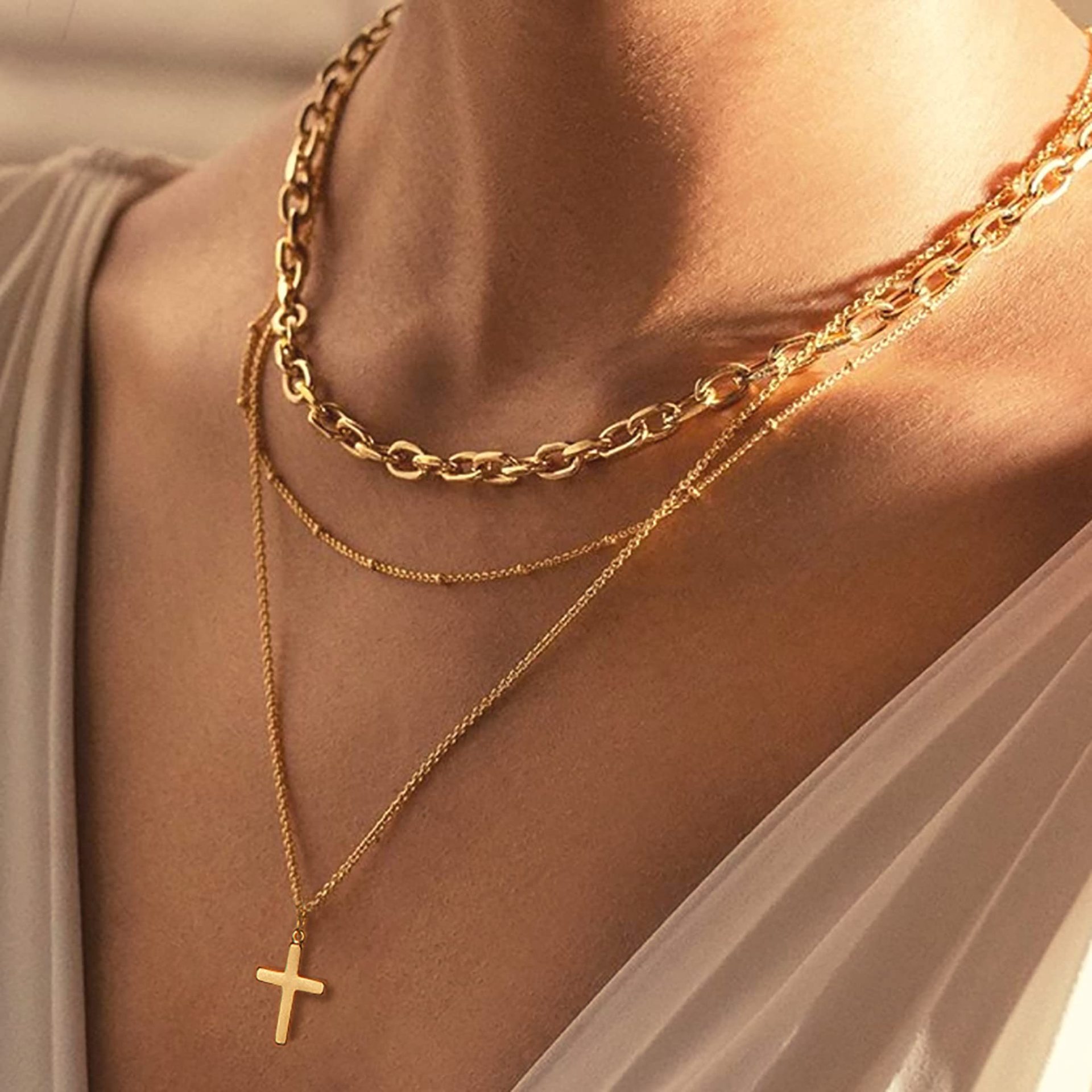16g Weight 304 Stainless Steel Pendant Material Double Layer Necklaces, Pendant Necklace Classification 304 Stainless Steel Chain Material cable chain Chain Type 1 Piece Quantity Holiday, Daily Occasion 304 Stainless Steel Material Cross Pattern Women's Gender Casual, Simple Style Style 304 Stainless Steel Casual Simple Style Cross Double Layer Necklaces Pendant Necklace 9