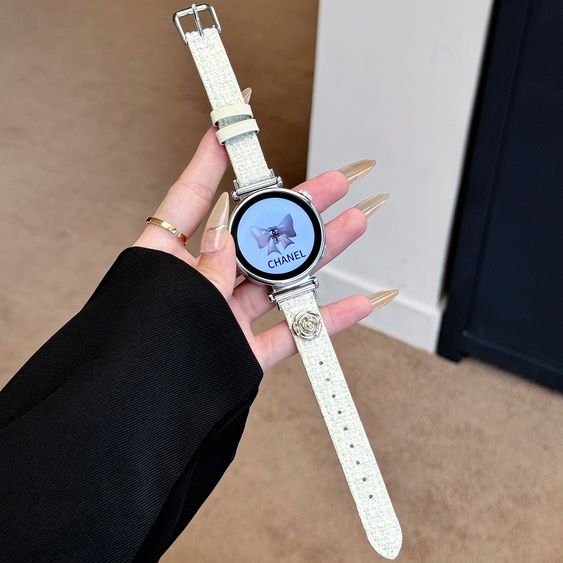 Suitable for Huawei Gt6 Watch, Gt5 Women's Watch, Watch 4 Pro, Chanel-Style Camellia Fine Strap, Xiaomi 8/9/10