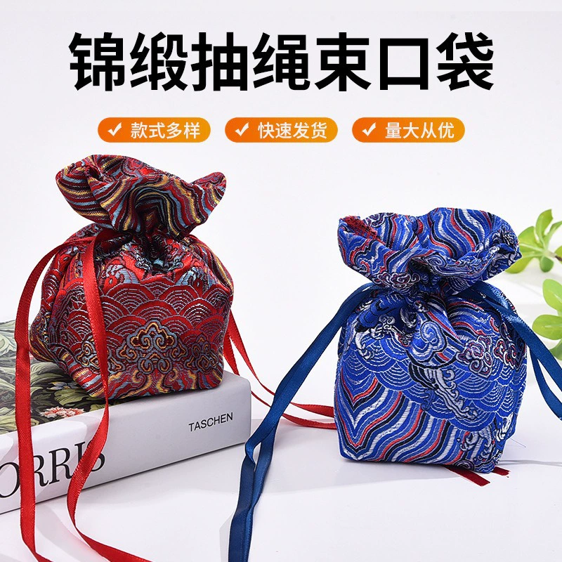 Вышитый атласный мешочек на шнурке для украшений, буддийских аксессуаров, шелковый мешочек для мелочей