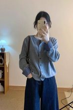 简约时尚拼接格子单排扣针织开衫上衣女秋冬别致显瘦毛衣打底外套