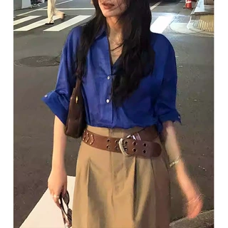2026年夏季新款高级感时尚宝石蓝衬衫女韩系气质简约宽松显瘦上衣