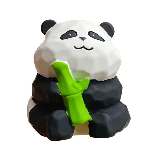Original Wood Carving Style Cute Panda Daily Series Desk Miniature Resin Panda Bear Plush Gift
