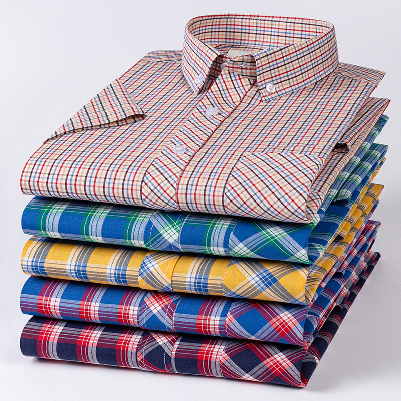 Summer New Cotton Thin Plaid Short-sleeved Shirt Super plus size Young Men's Cotton Plaid Lining
